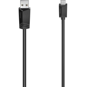 Schwarzes Hama USB-C Kabel (USB-A zu USB-C) 1,5m für Datenübertragung und zum Aufladen.