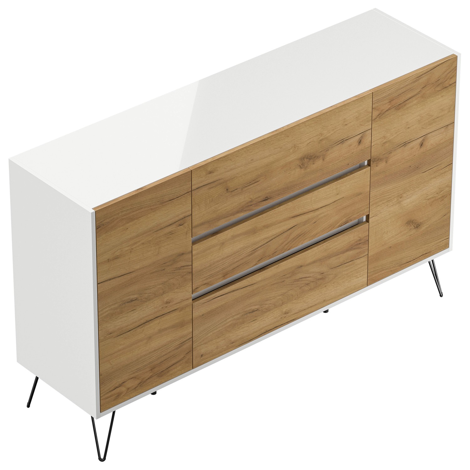 Posseik Sideboard Industrial O 3 Schubladen 2 Türen 155 cm Weiß Eiche Front günstig online kaufen