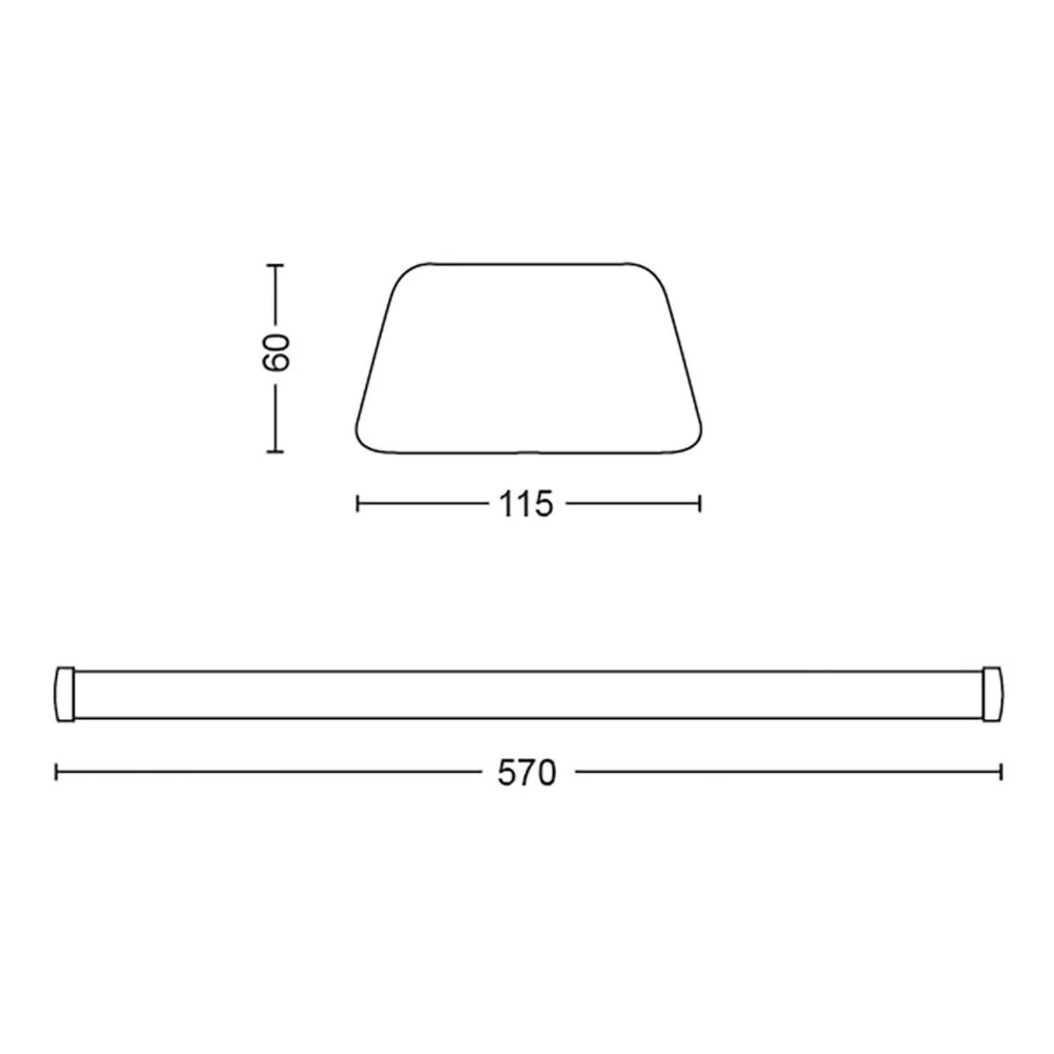 Technische Zeichnung der Philips LED-Feuchtraumleuchte Projectline, 60 cm, mit Maßangaben.