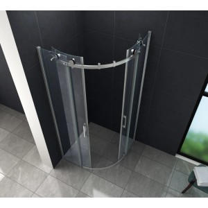Glasdeals Duschkabine BARARO 90x90x195 cm, Viertelkreis, rahmenlos, mit Schiebetür.