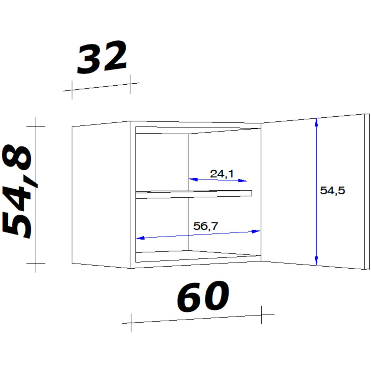 Technische Zeichnung: Flex-Well Exclusiv Oberschrank Cara, 60 cm breit, Artisan Eiche Nachbildung, Küchen-Hängeschrank.