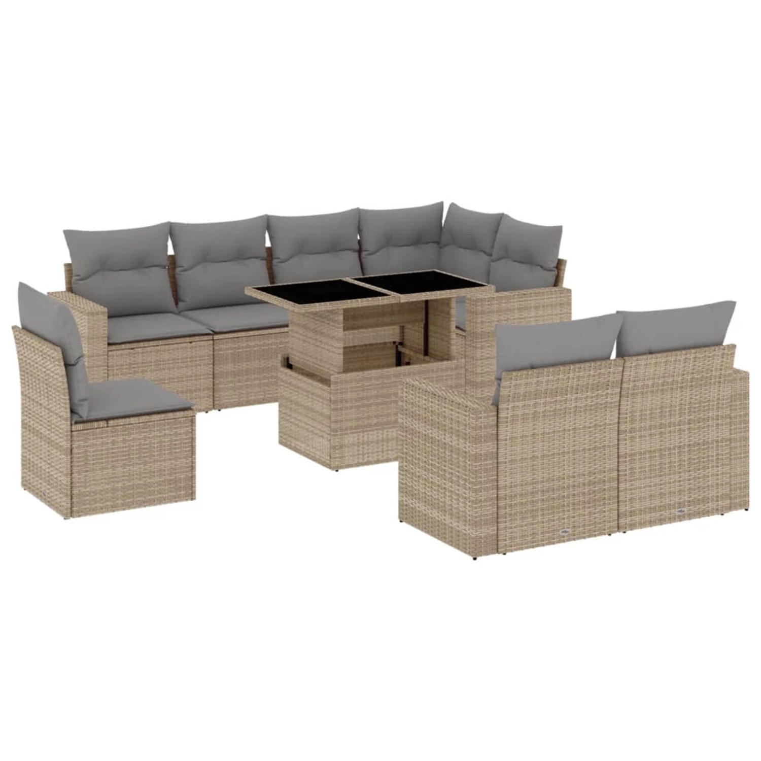 vidaXL 9-Tlg Garten-Sofagarnitur mit Kissen Beige Poly Rattan 3267409 günstig online kaufen