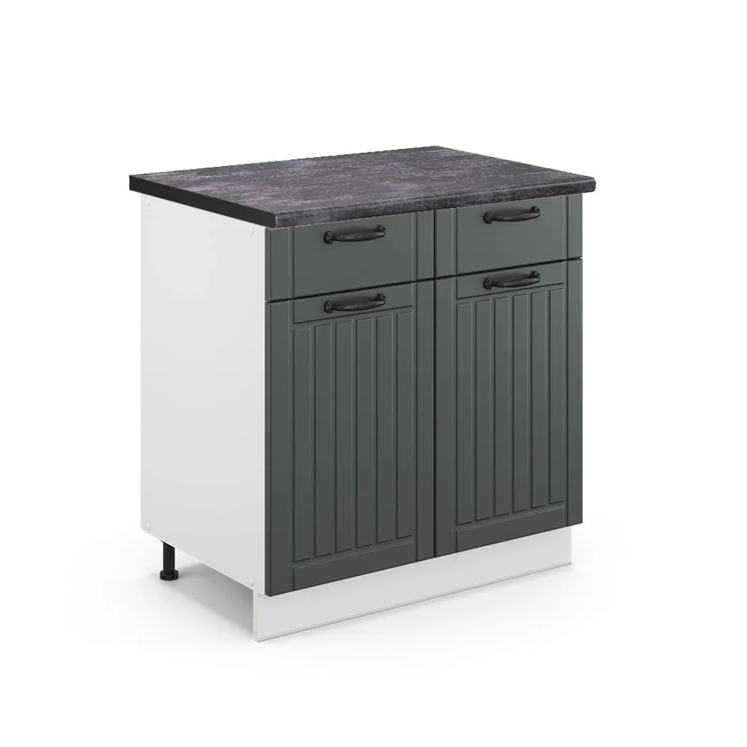 Vicco Küchenunterschrank Fame-Line Anthrazit Landhaus Weiß 80 cm AP Anthrazit