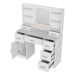 PXloue Schminktisch mit  7 Schubladen Verstellbare LED-Beleuchtung und Spiegel 40x110x140cm