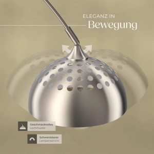 Schwenkbarer, nickel matter Lampenschirm der Tectake Arcus Bogenleuchte mit Retro-Lochmuster für stimmungsvolle Lichtakzente.
