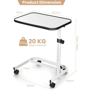 Costway Betttisch Auf Rollen mit In Mehreren 60,5 x 40 x 73-93 cm