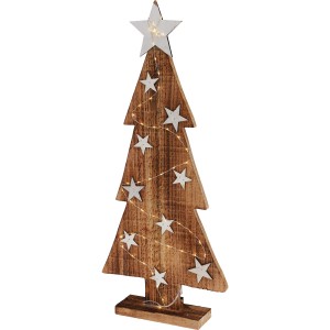 Holz Weihnachtsbaum mit LED Lichtern, 25x6x54cm, naturfarben. Weihnachtsdekoration.