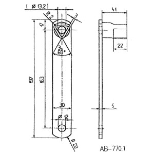 Technische Zeichnung Dreikantschlüssel 17mm für Türschlösser, Maße und Details.