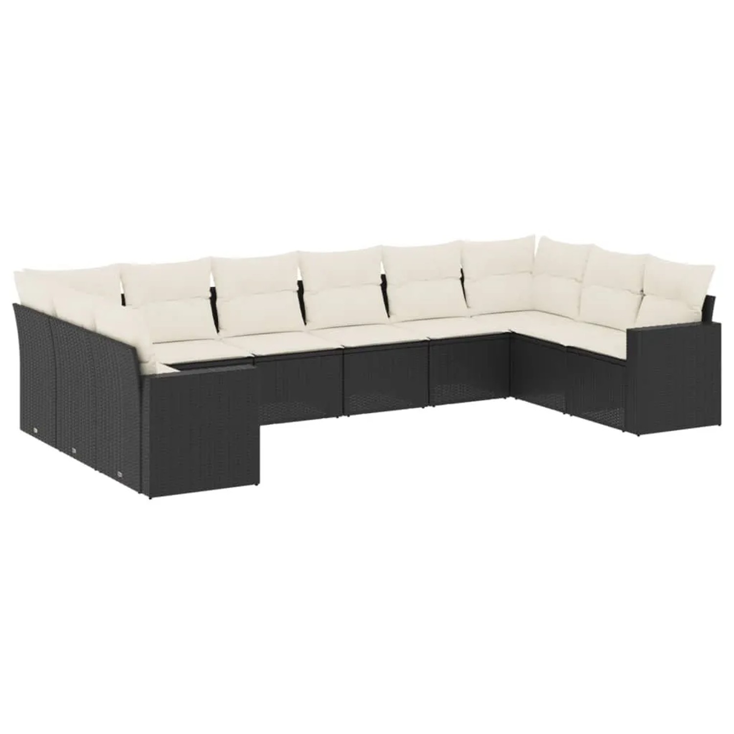 vidaXL 10-Tlg Garten-Sofagarnitur mit Kissen Schwarz Poly Rattan 3251803