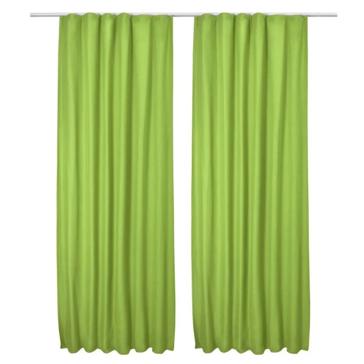 Zwei grüne Beautissu Amelie Thermo-Vorhänge mit Kräuselband, 140x245cm, für Fenster.
