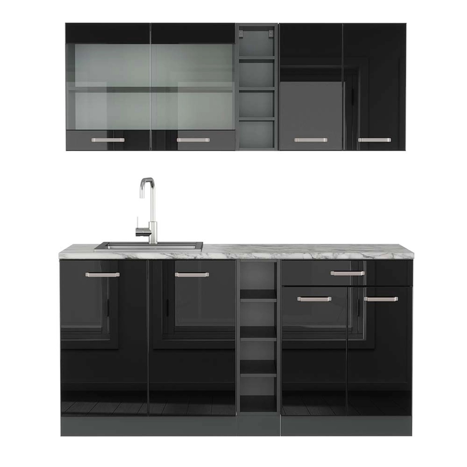 Vicco R-Line Singleküche Schwarz Hochglanz/Anthrazit 160 cm AP Marmor günstig online kaufen