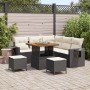 vidaXL Garten-Sofa-Set, 8-teilig, schwarz, Poly Rattan, mit Tisch und Hockern.