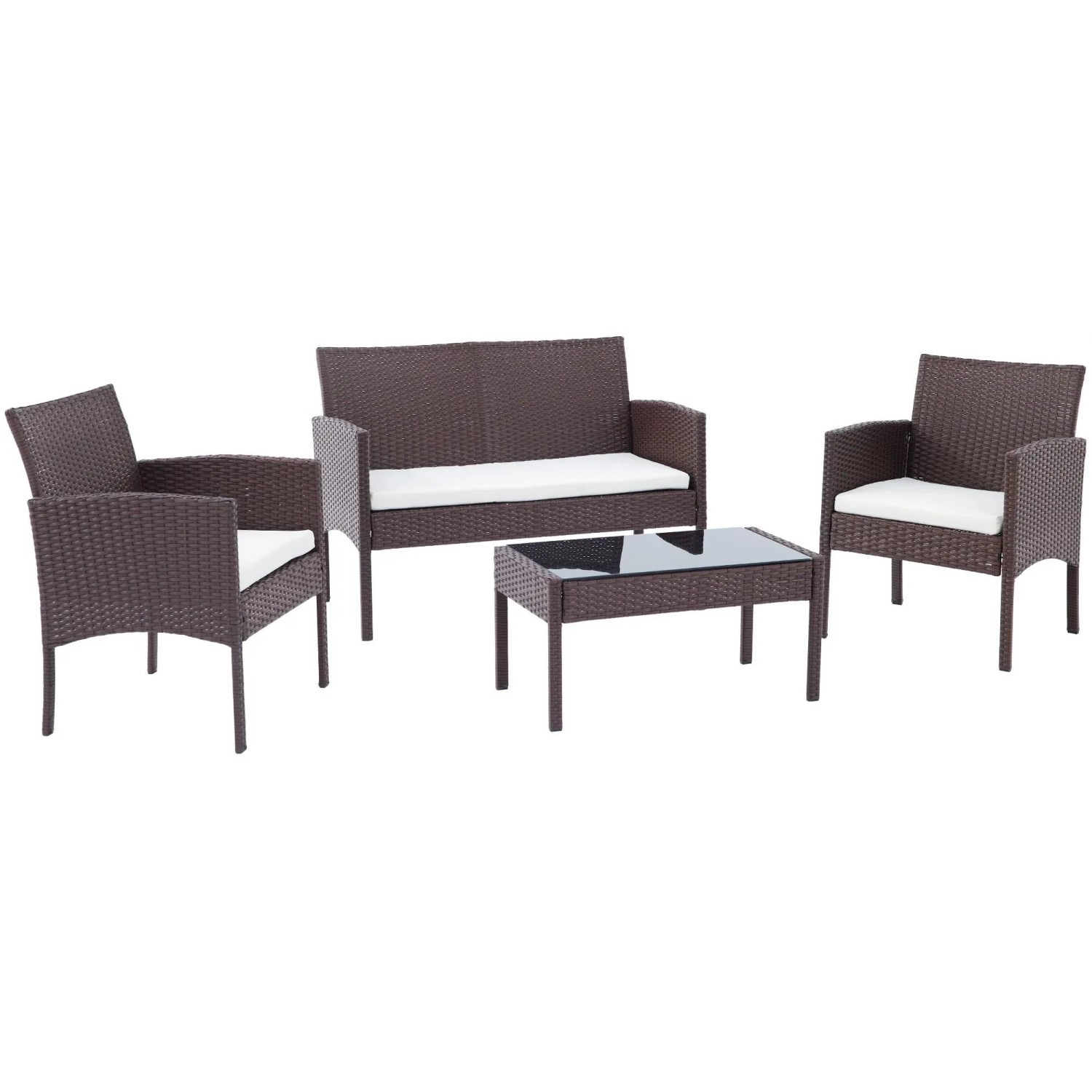 DELUKE Lounge-Gruppe NETOR Metall Braun 201x103x77cm Gartenloungeset Rattan Gartenessgruppe Gartenmöbelset Stühle Bank T...