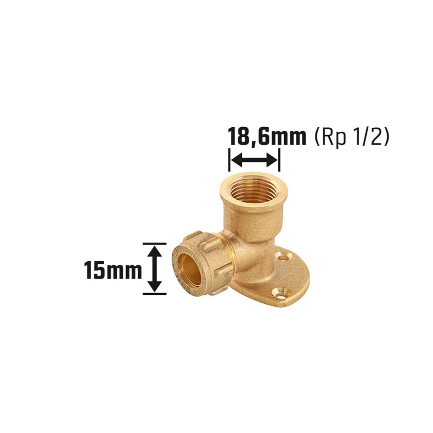 Messing Klemm-Wandwinkel, 15 mm x 18,6 mm (Rp 1/2), für Kupferrohr-Installation.