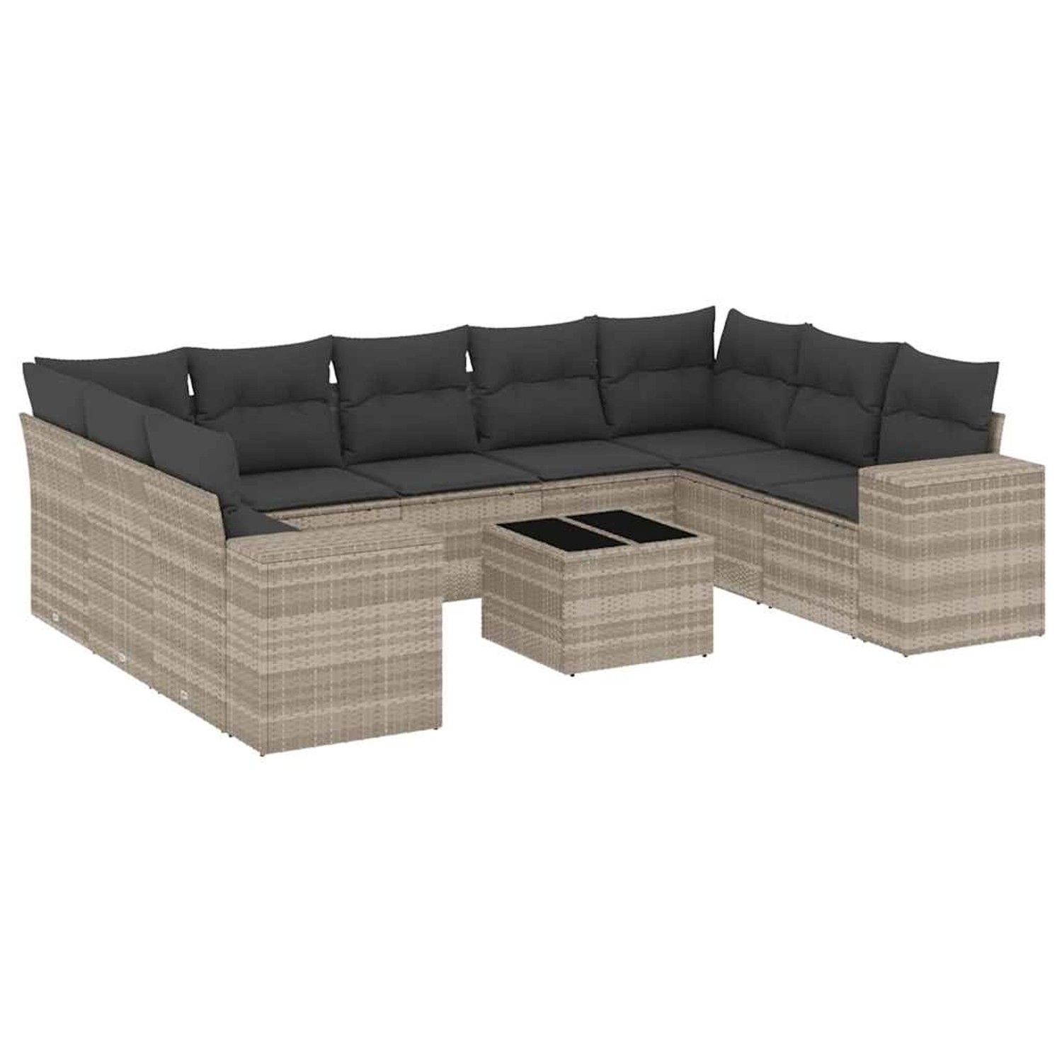 vidaXL 10-Tlg Garten-Sofagarnitur mit Kissen Hellgrau Poly Rattan 3223011 günstig online kaufen