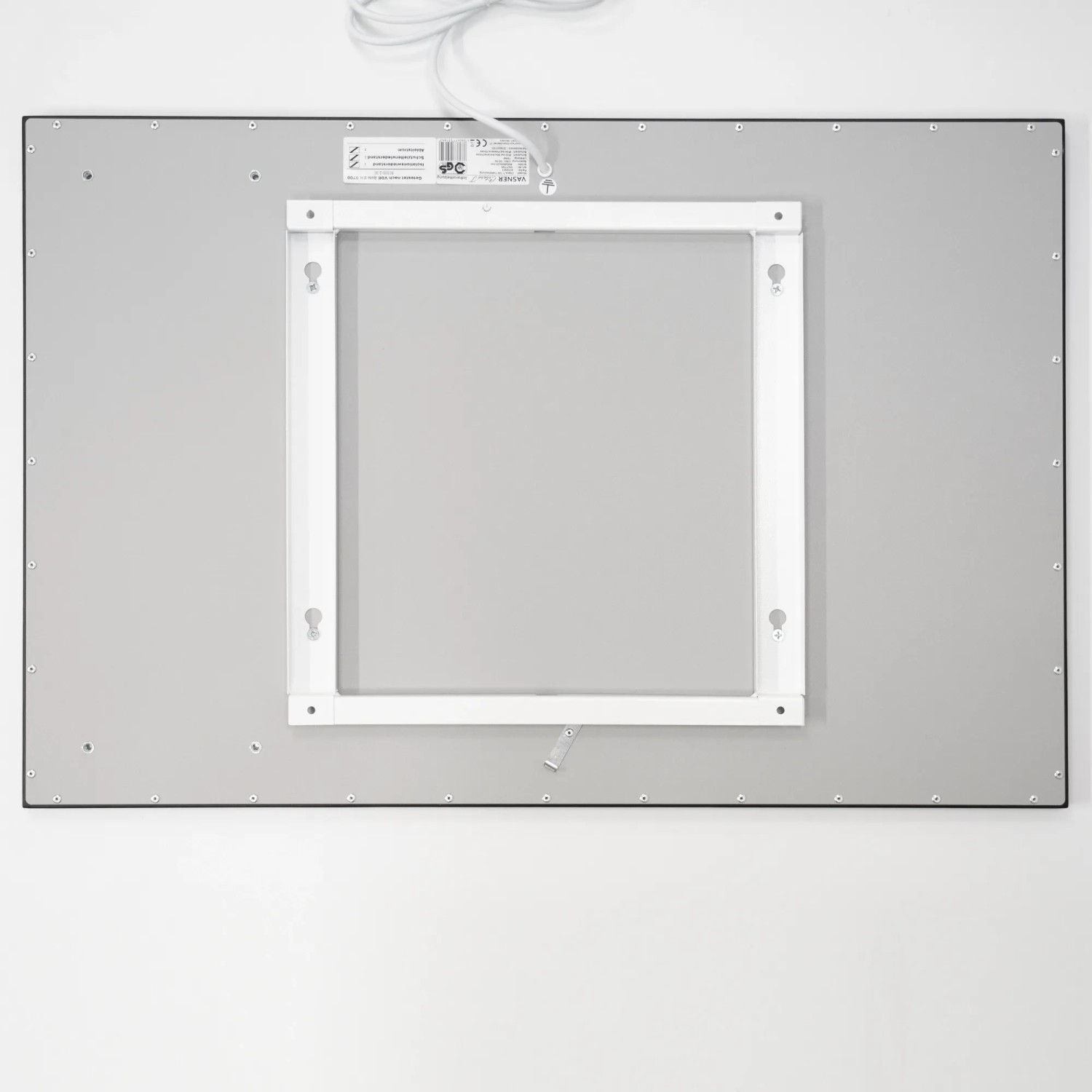 Rückseite der Vasner Infrarotheizung Citara T Tafelheizung 700W mit Wandhalterung.