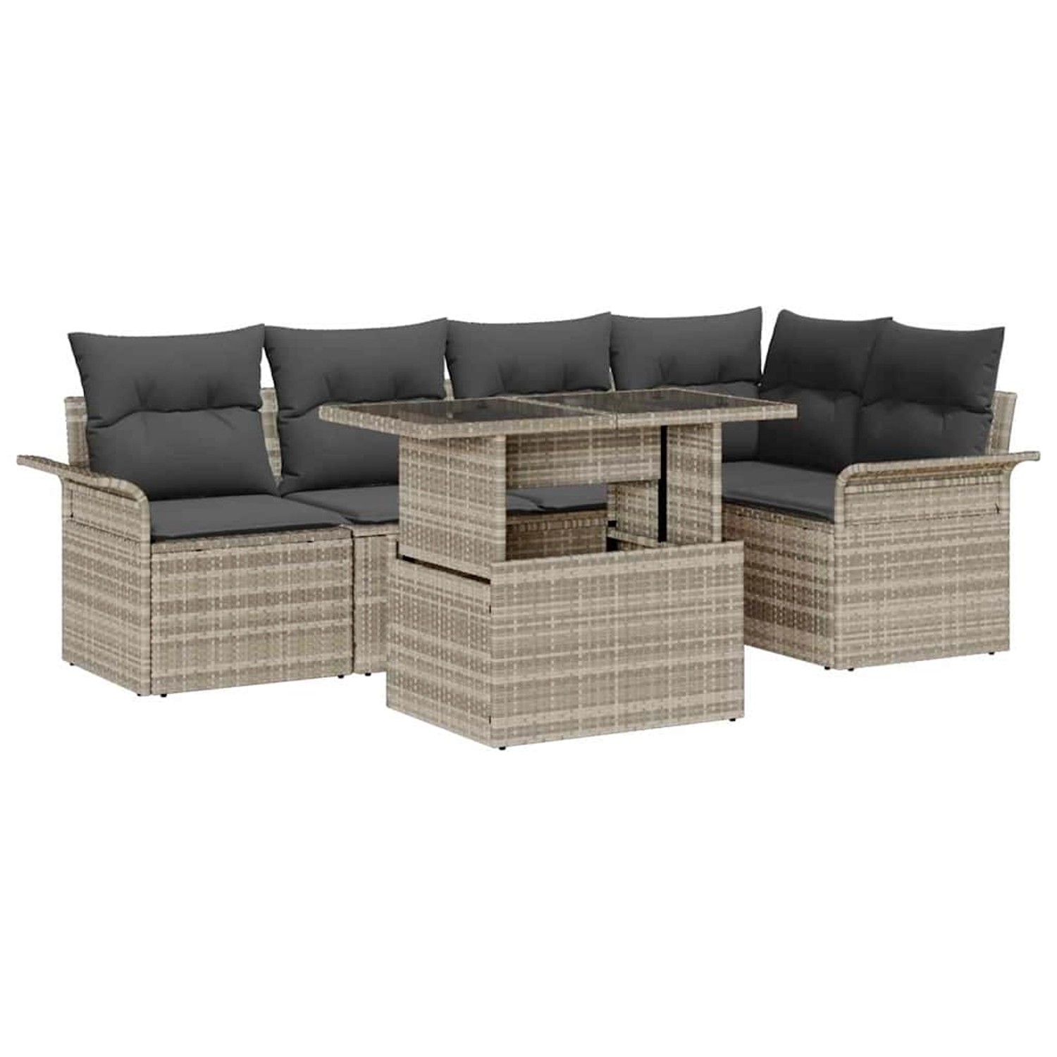 vidaXL Garten-Sofa-Set mit Kissen 6-Tlg Hellgrau Poly Rattan 3357025 günstig online kaufen