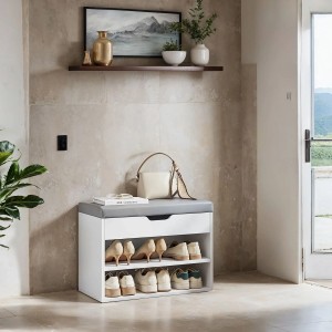 Songmics Schuhbank Custos mit Kissen 3 Ebenen Weiß