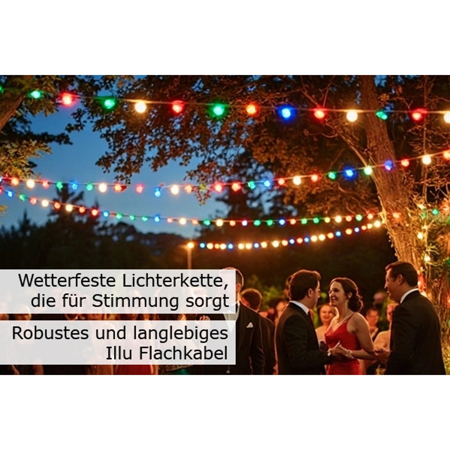 Stimmungsvolle Party: 20 m lange, bunte LED-Lichterkette für Biergarten und Garten.
