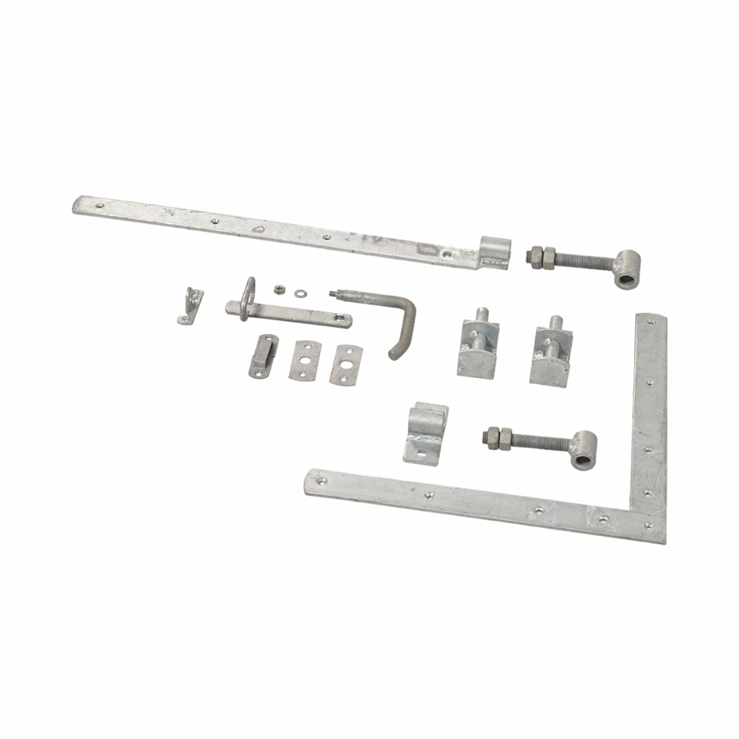 Beschläge für Gartentor Osaka Nadelholz, weiß, 100x93cm, bestehend aus Scharnieren, Riegel und Befestigungsmaterial.