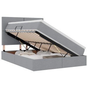 Hellgraues vidaXL Bett 140x190 cm mit Stoffbezug, geöffnet, zeigt Stauraum und Lattenrost.