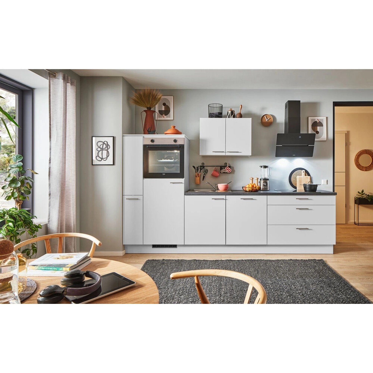 pino Küchenzeile 310 cm Lichtgrau Anschlag,inks 1 Geräte-, 1 Apothekerschra günstig online kaufen