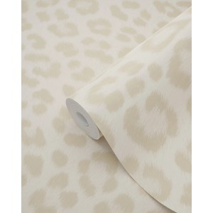 ESTAhome Vliestapete mit Leopardenmuster in Beige, Rolle teilweise aufgerollt.