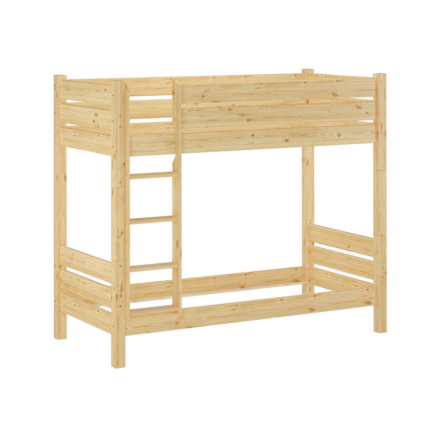 Etagenbett aus Kiefernholz mit Leiter, teilbar in zwei Einzelbetten. Ideal für Jugend- und Gästezimmer.