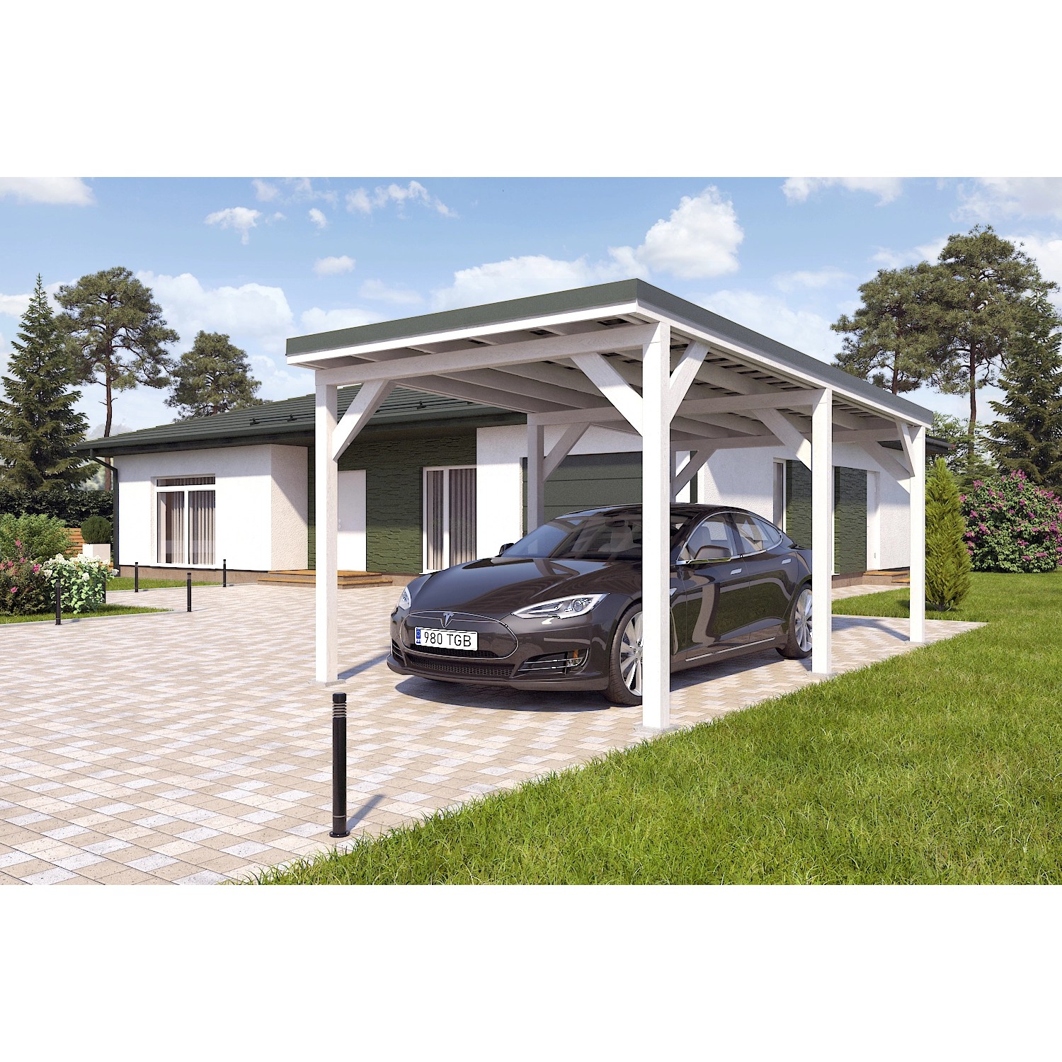 Holzbrüder Carport Ralf 18m² Reinweiß-Dornengrün günstig online kaufen