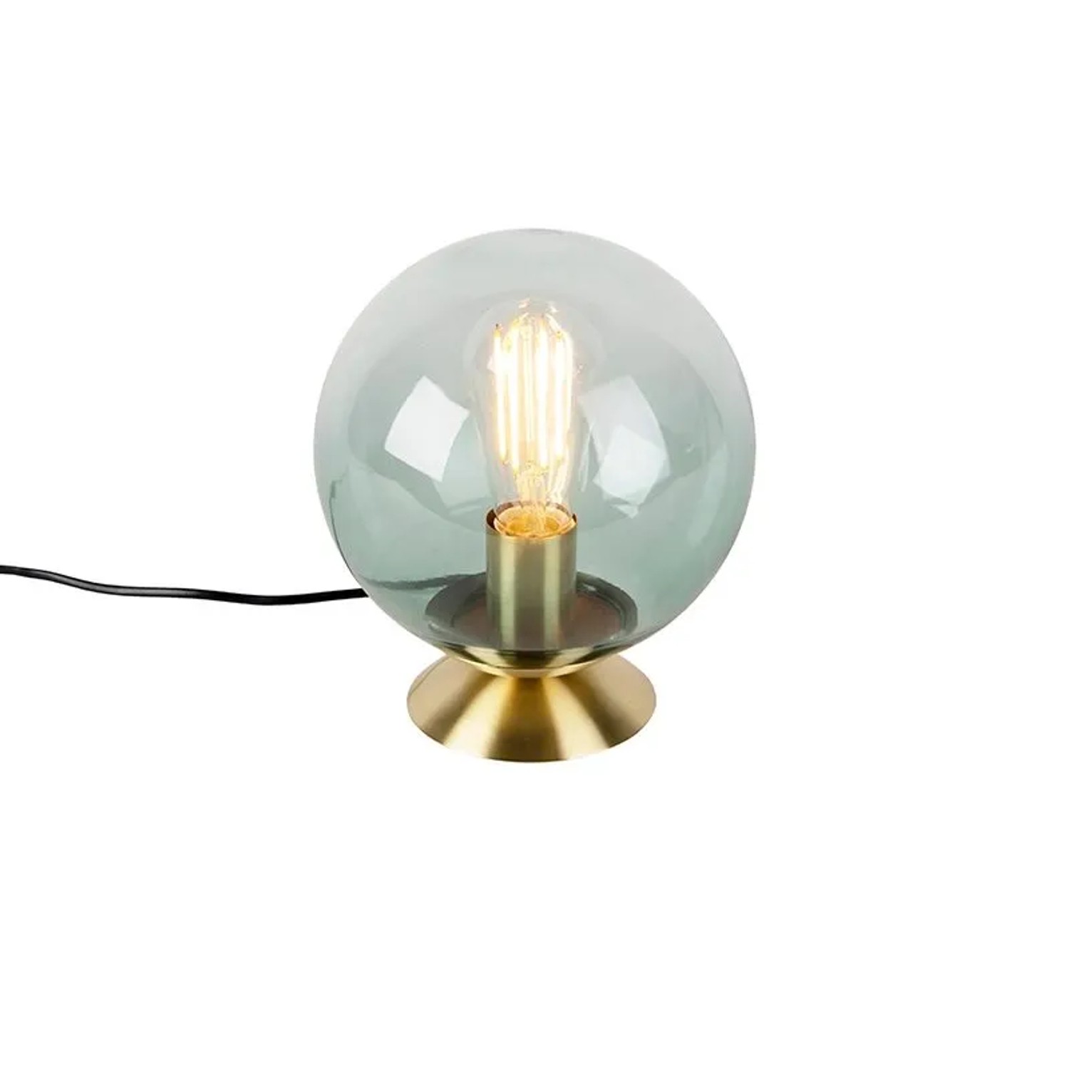 QAZQA Art Deco Tischlampe Messing mit Grünem Glas Pallon