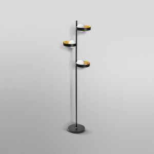 Ledvance LED-Stehlampe Decor Memphis, 3-flammig, schwarz-gold, 149 cm hoch.