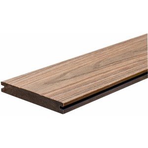 Elephant WPC Terrassendiele strongWood in Teak/Grau, 2 cm stark, mit Holzmaserung.