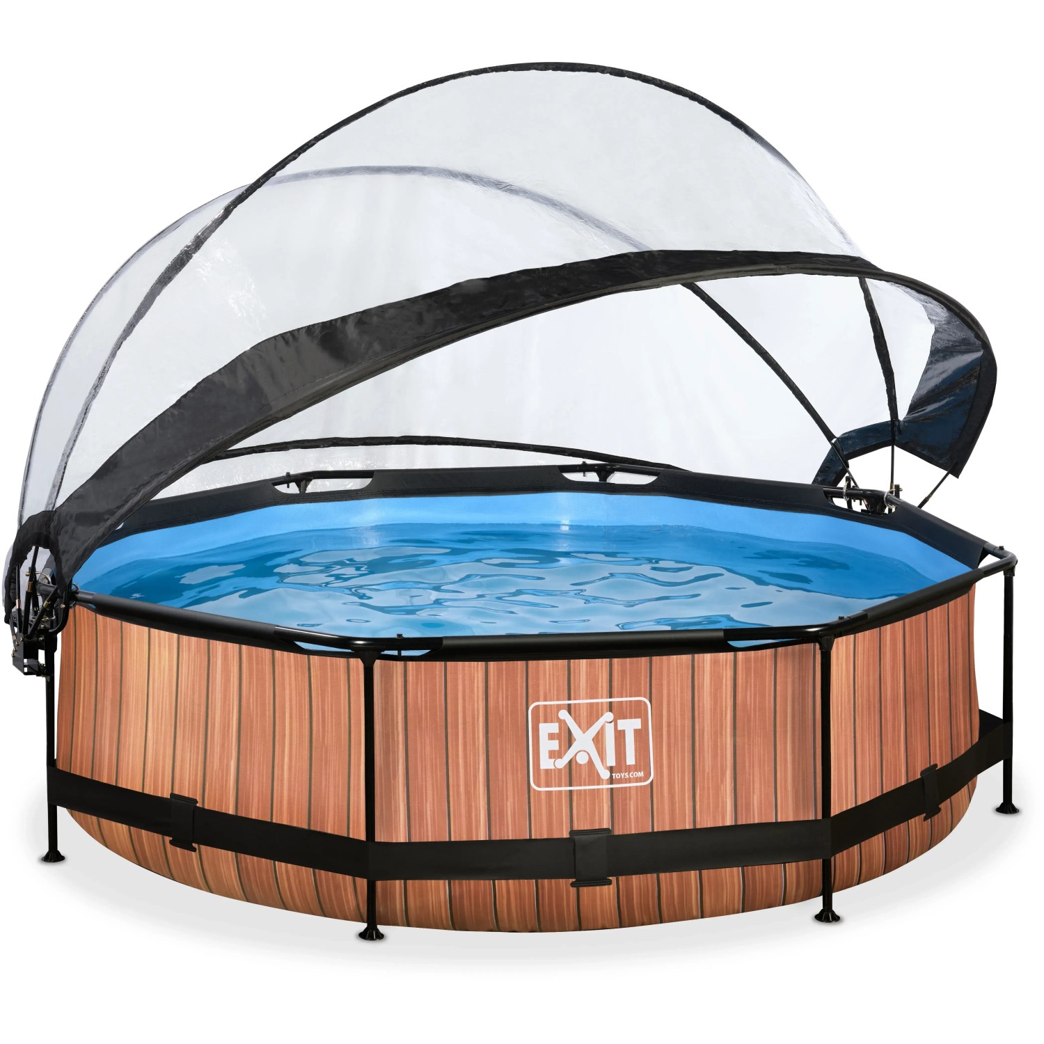 EXIT Wood Pool Ø300cm mit Filterpumpe und Abdeckung. Stahlrahmenpool in Holzoptik.