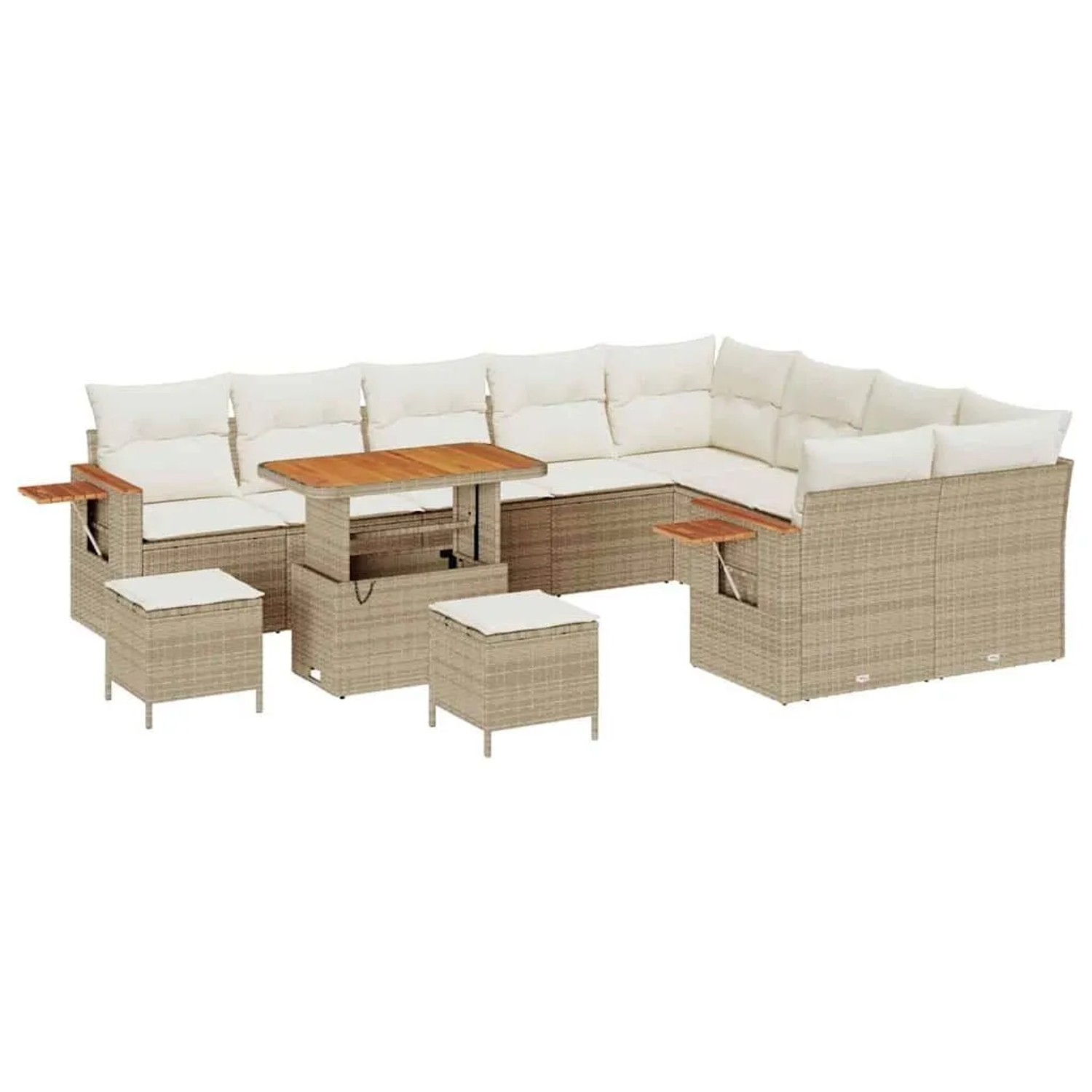 vidaXL Gartensofa-Set mit Kissen 13 Stk Beige und Creme Poly-Rattan 3365166 günstig online kaufen