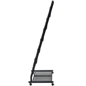 Schwarzer vidaXL Zeitschriftenständer mit 6 A4-Fächern und Rollen für Garderobe oder Büro.