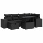 Schwarze 8-tlg. vidaXL Garten-Sofagarnitur aus Poly Rattan mit Tisch und Kissen.