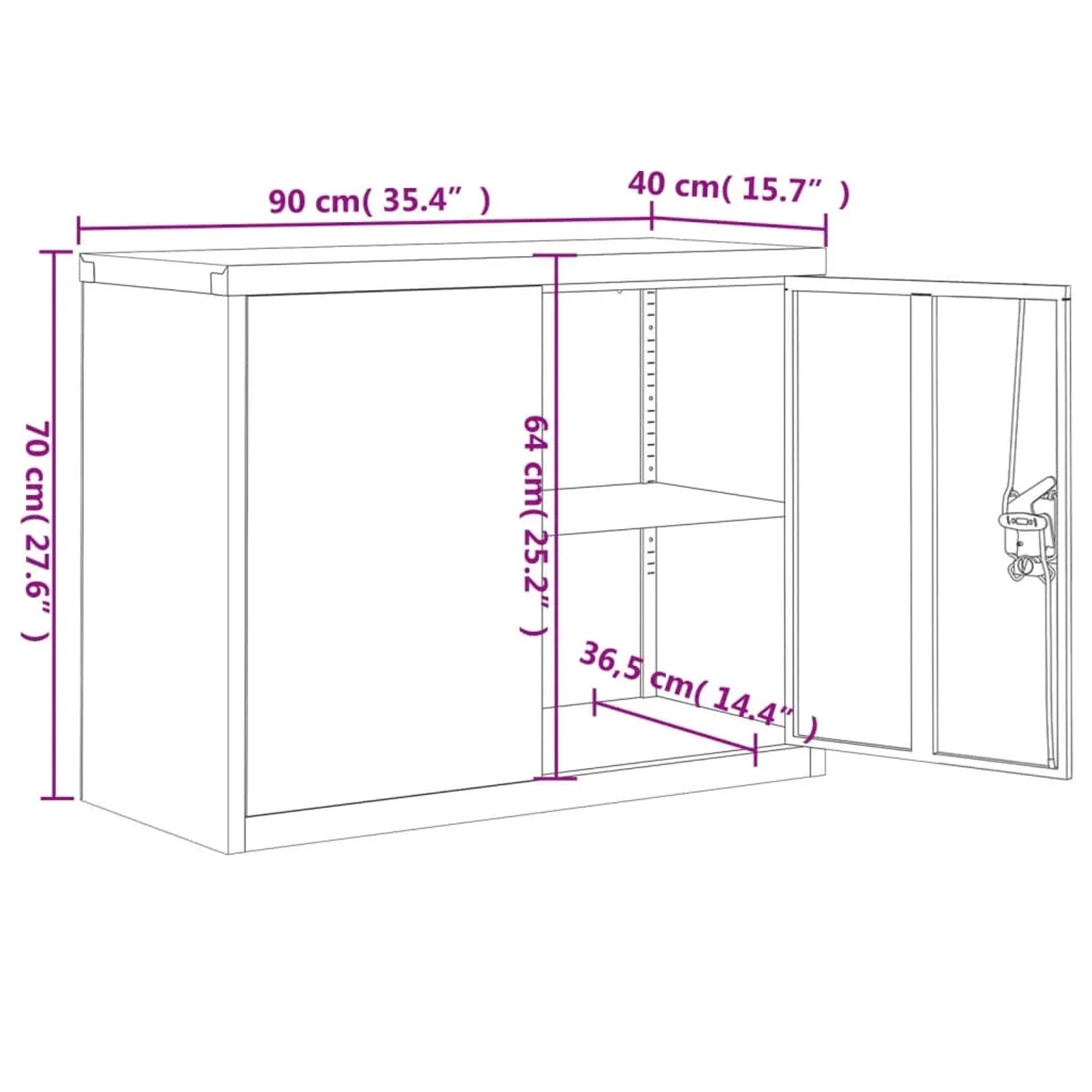 Anthrazitfarbener Aktenschrank aus Stahl (90x40x70 cm) mit Einlegeboden, ideal für Büro.