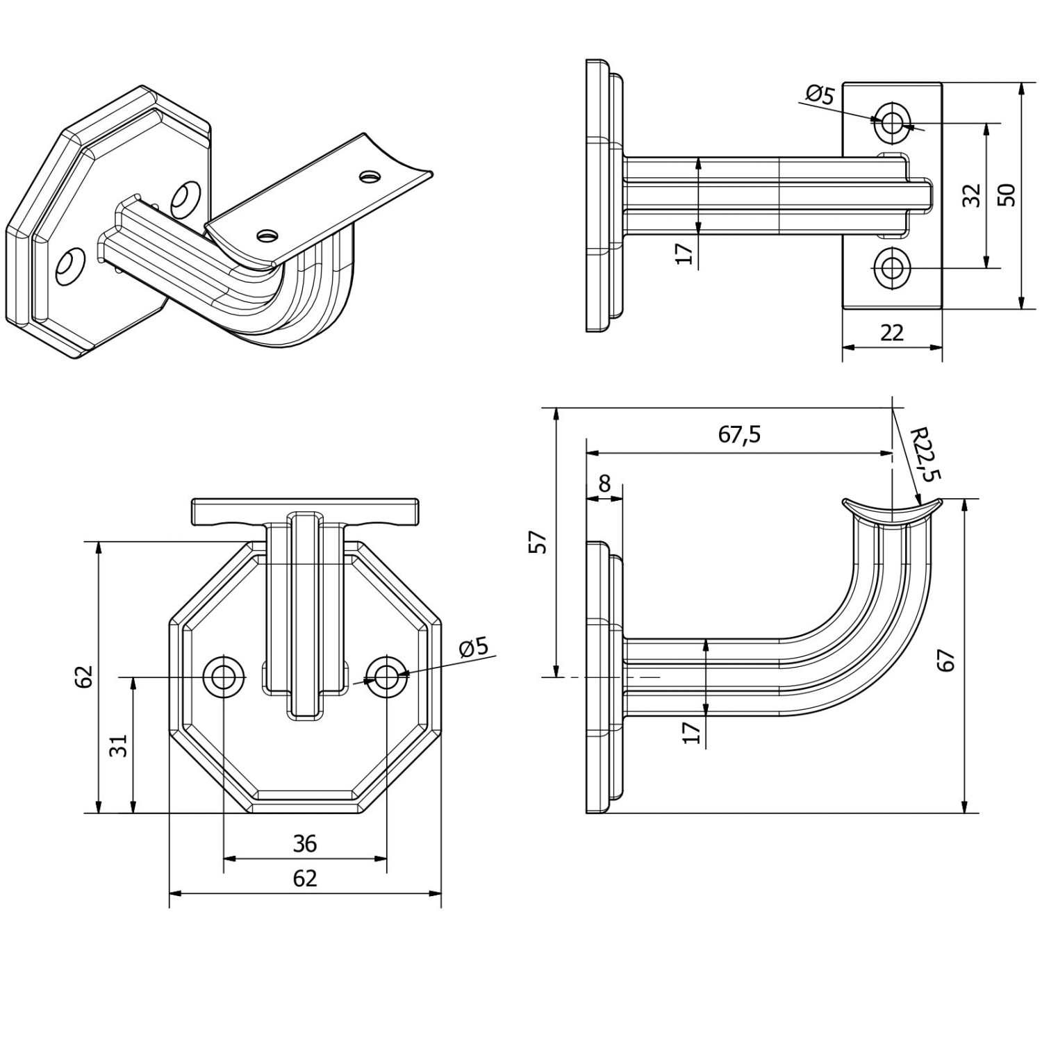 SOTECH Handlaufhalter RUSTICAL Schwarz Höhe 67 mm Ausladung 67,5 mm für Handläufe mit Ø 45 mm_8