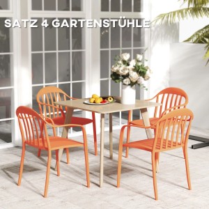 Furnicato Gartenstuhl 4er Set, wetterfeste, orange Kunststoff Stapelstühle mit Armlehne.
