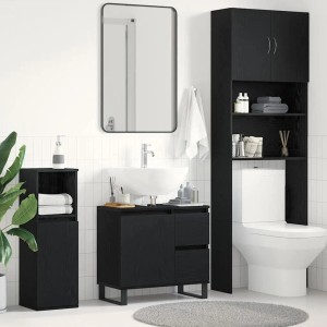 vidaXL Waschbeckenschrank in Schwarz Eichen-Optik mit Tür im Badezimmer.