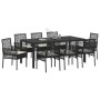 Schwarze 9-teilige Garten Essgruppe aus Poly Rattan mit Tisch und 8 Stühlen.