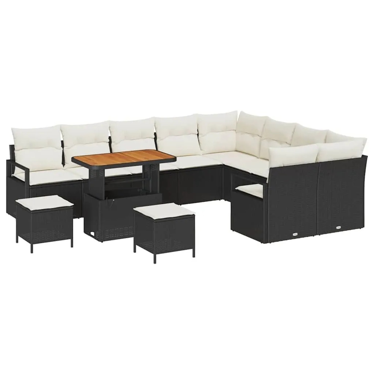 vidaXL Garten-Sofa-Set mit Kissen 12-Tlg Schwarz und Creme 3364515