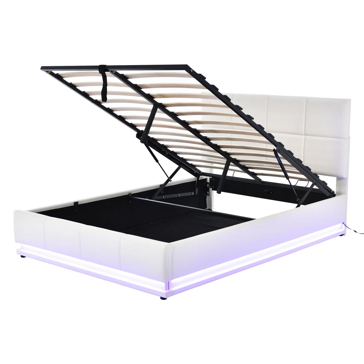 Merax Polsterbett 140x200cm LED Stauraum Kunstleder Weiß