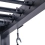 Detailansicht der grauen, bioklimatischen Cazeboo Piana Pergola mit Lamellen und Kurbel.