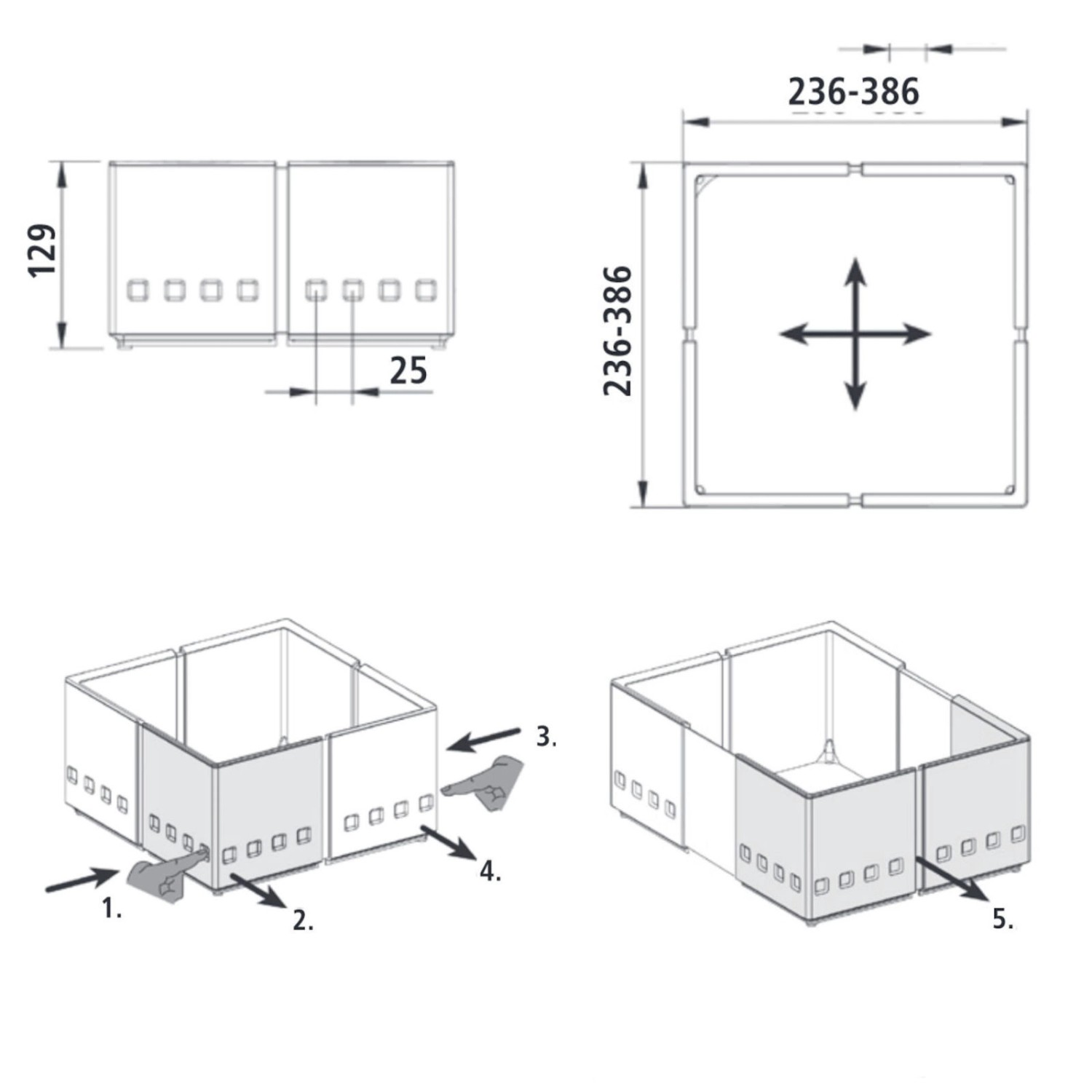 SOTECH 1x Organisationsrahmen CuisioFlex 129 mm Höhe Stufenlos Verstellbar von 236 - 386 mm inkl. Anti-Rutsch-Füße_6