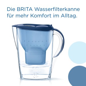 Blaue Brita Wasserfilter-Kanne Marella 2,4l mit Kartusche.