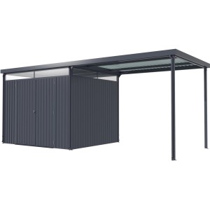 Pergart Gerätehaus Rheinfelden 108 mit Schleppdach, anthrazitfarben, aus Stahlblech.