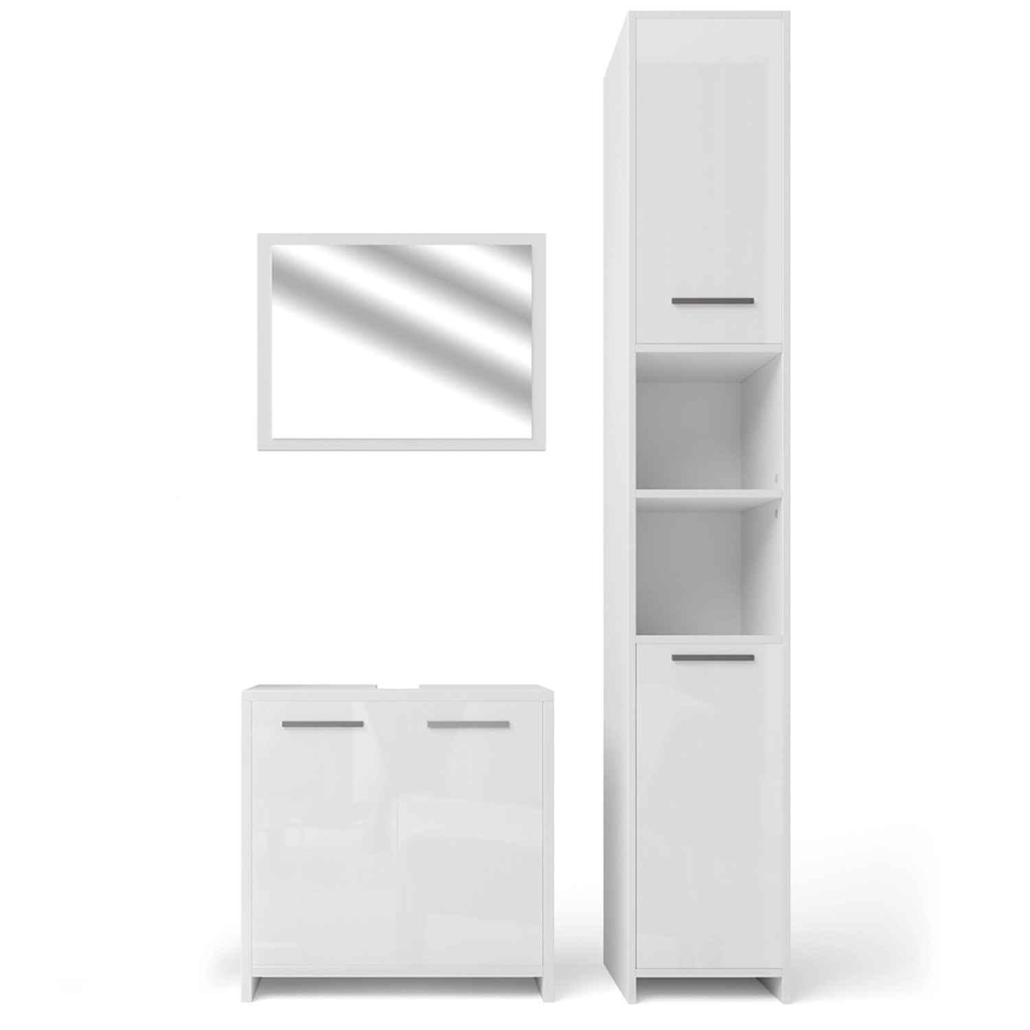 Vicco Badmöbel-Set Kiko Weiß Hochglanz/Weiß 3 Teile günstig online kaufen