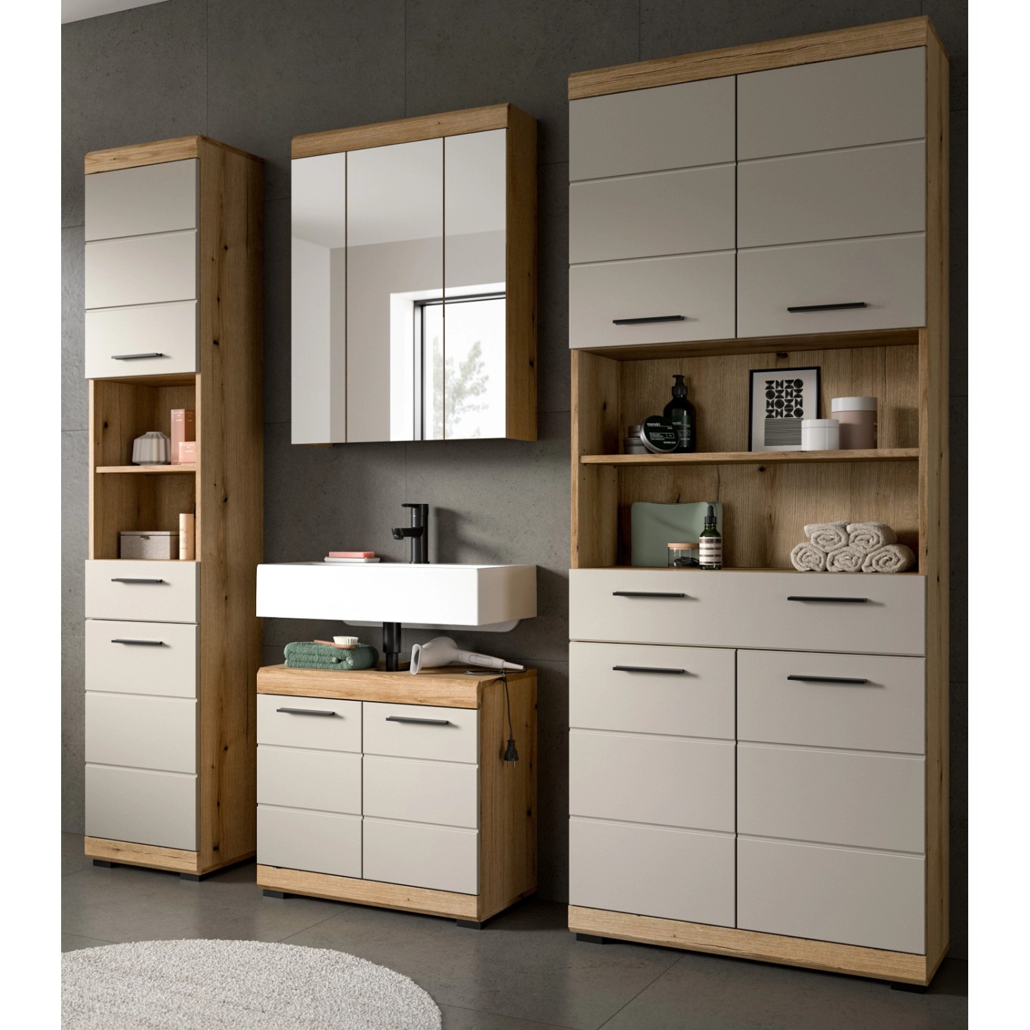 Inn.Furn Badmöbel Set 4-teilig in Sand und Eiche 200 cm Shawn günstig online kaufen