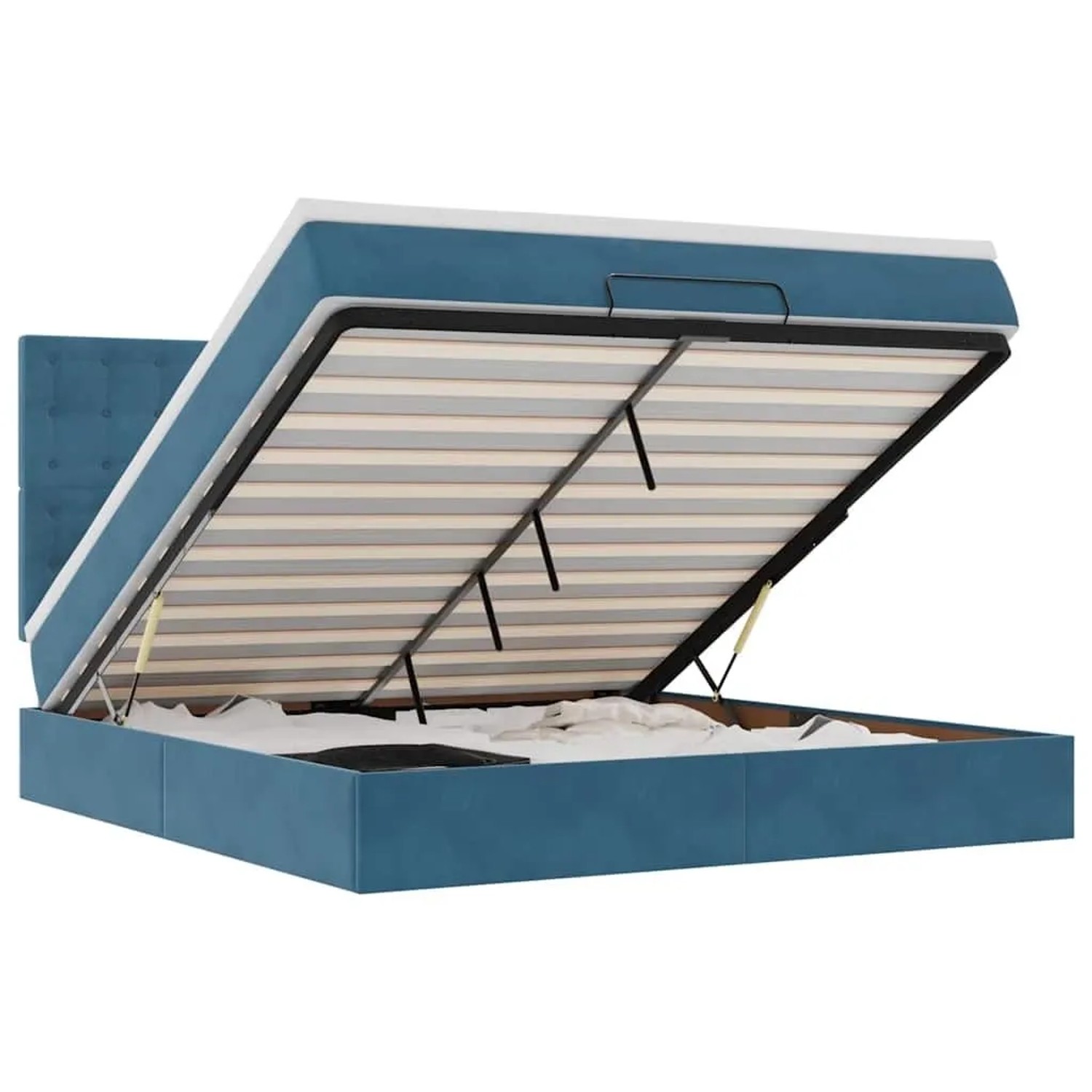 vidaXL Ottoman-Bett mit Matratzen und LEDs Dunkelblau 160x200 cm Samt 3314478